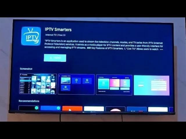 IPTV Smarters Pro app store download page on Smart TV — Frixplay setup